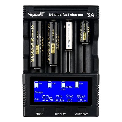 Vapcell S4+ Smart Chargers with 4 Slots, max 3A per .